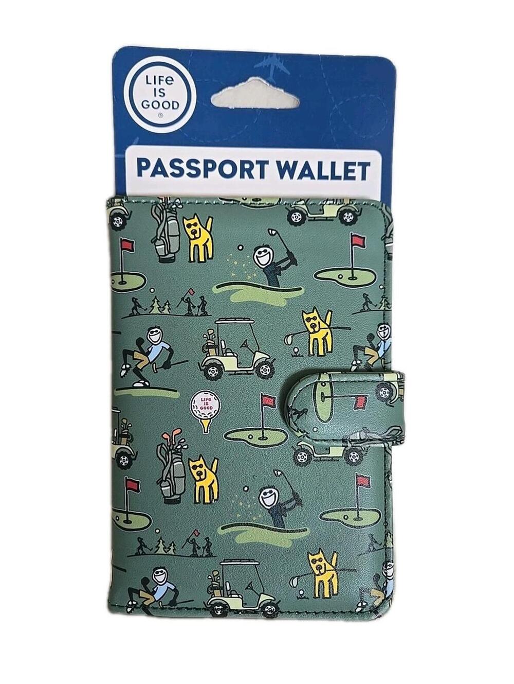Life is Good Passport Wallet Golf Interior Card Slots Magnetic Snap Closure New